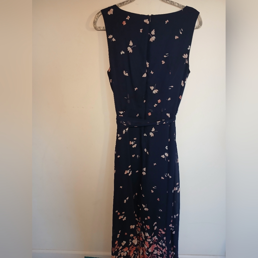 Elegant Navy Blue Floral Maxi Dress - Picture 9 of 12